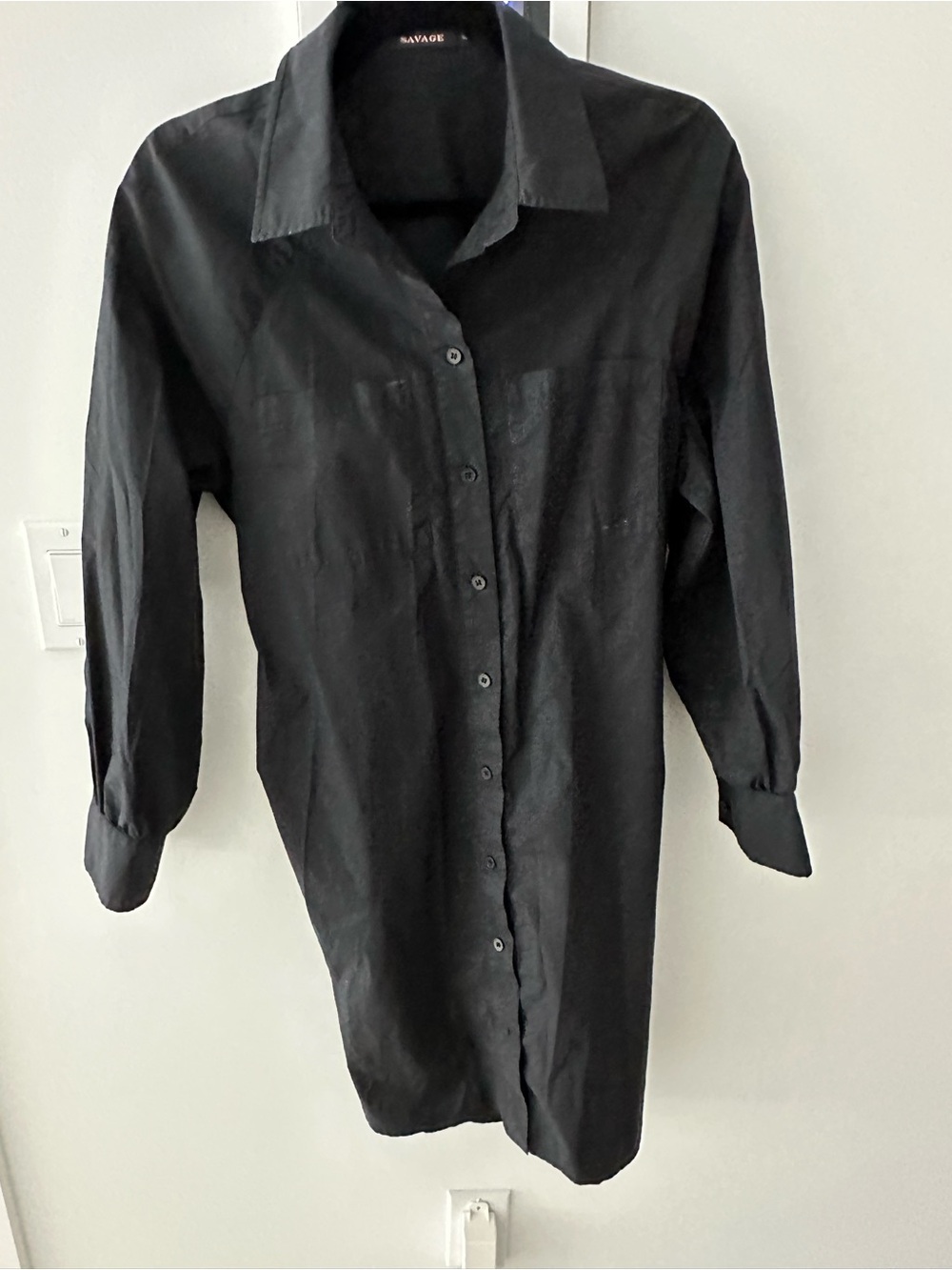 Salvage Black Long Sleeve Casual Button-Down Shirt - dress # cotton